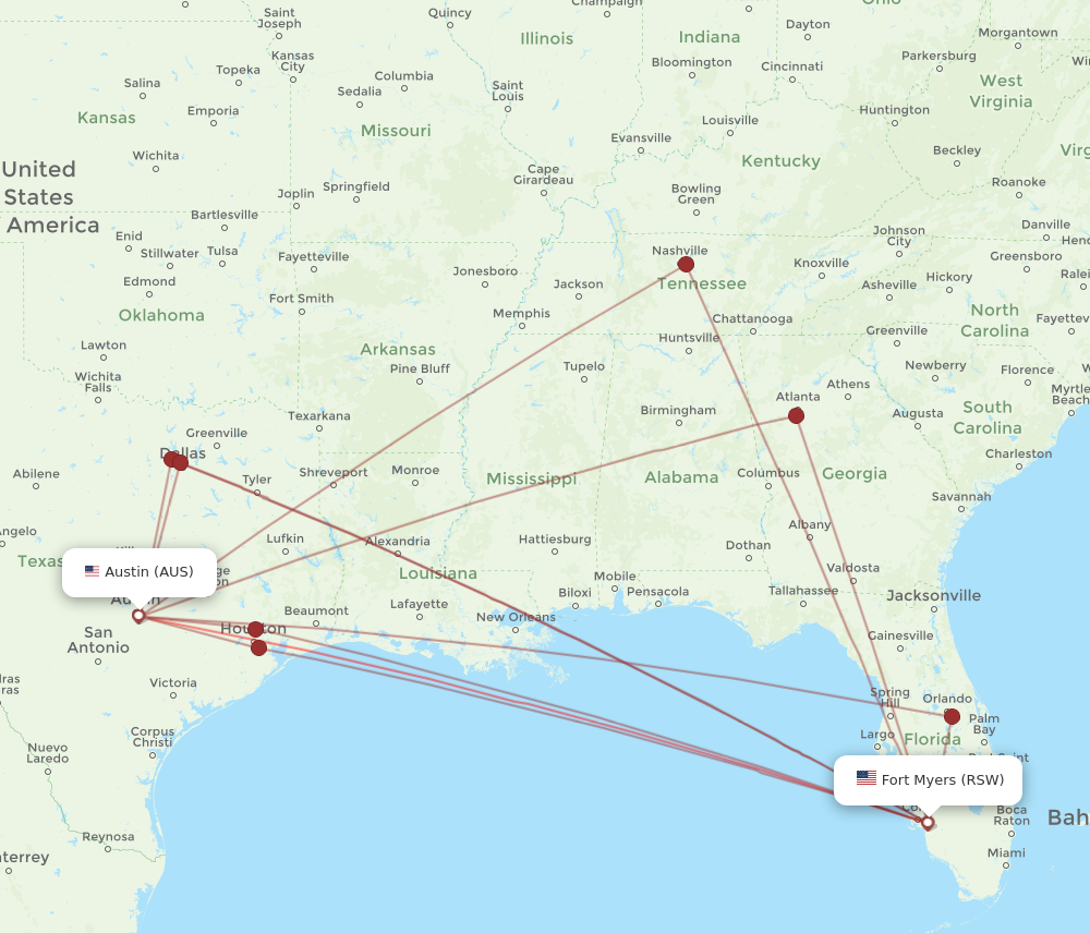 AUS to RSW flights and routes map