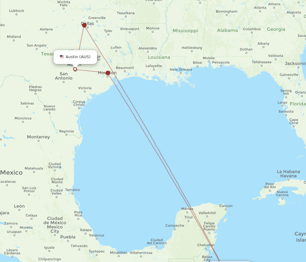 AUS to RTB flights and routes map