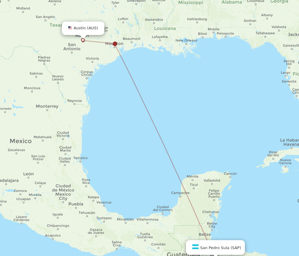 AUS-SAP flight routes