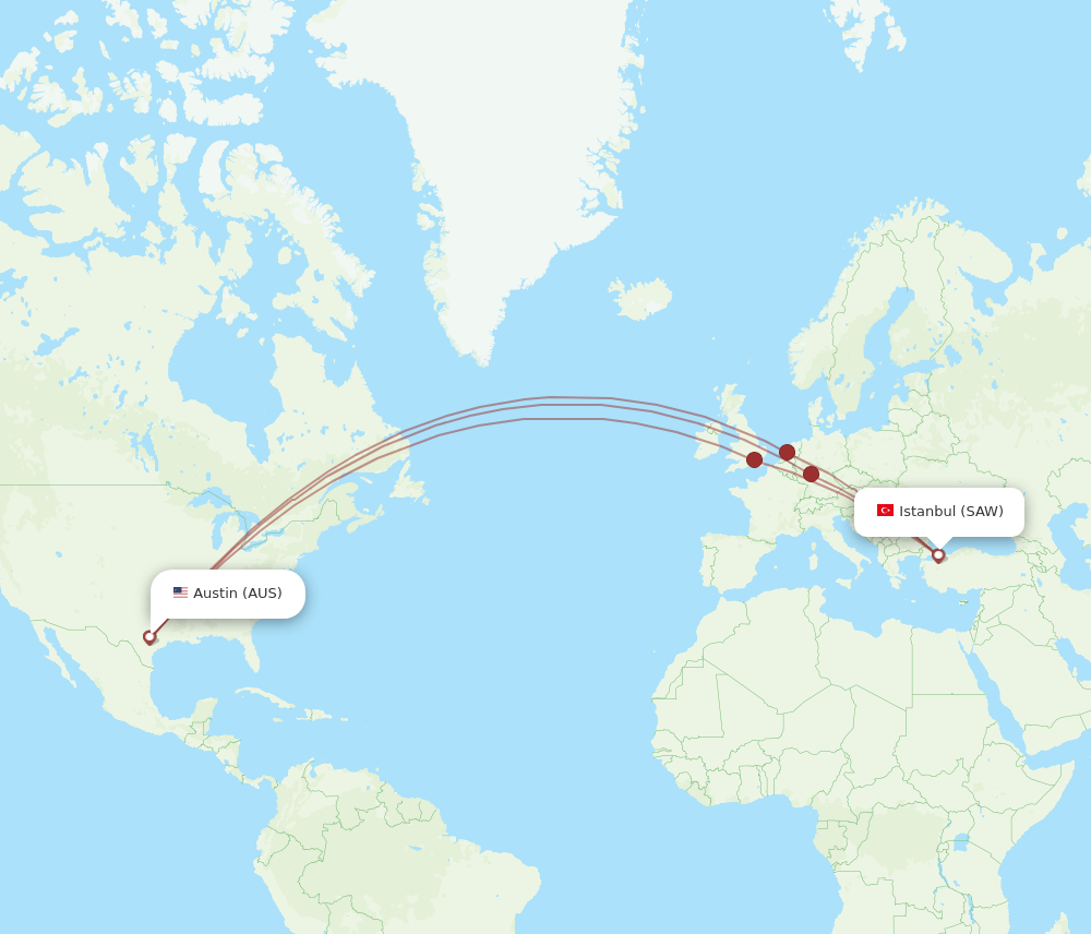 AUS-SAW flight routes