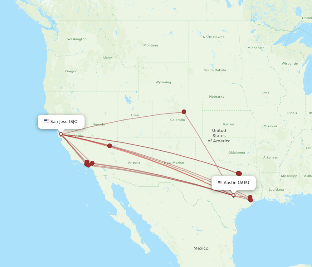 AUS-SJC flight routes