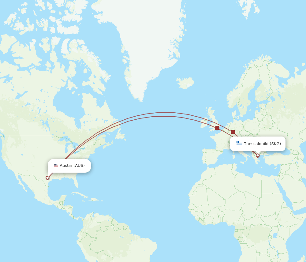 AUS to SKG flights and routes map