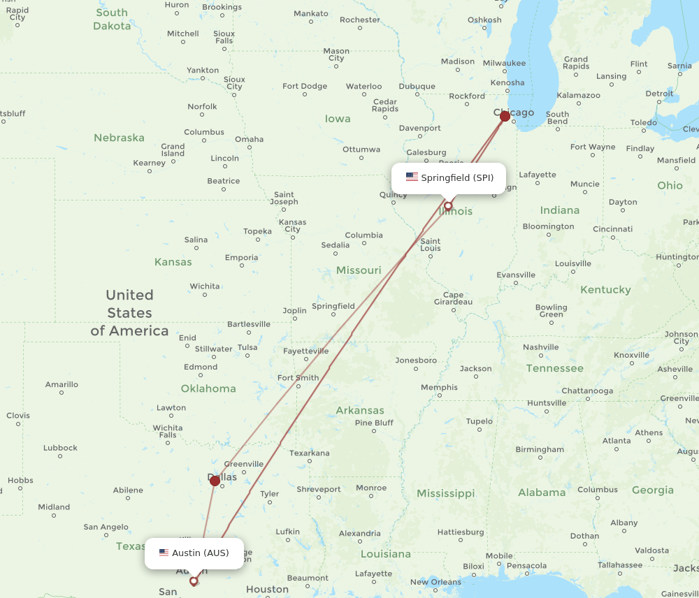 AUS-SPI flight routes