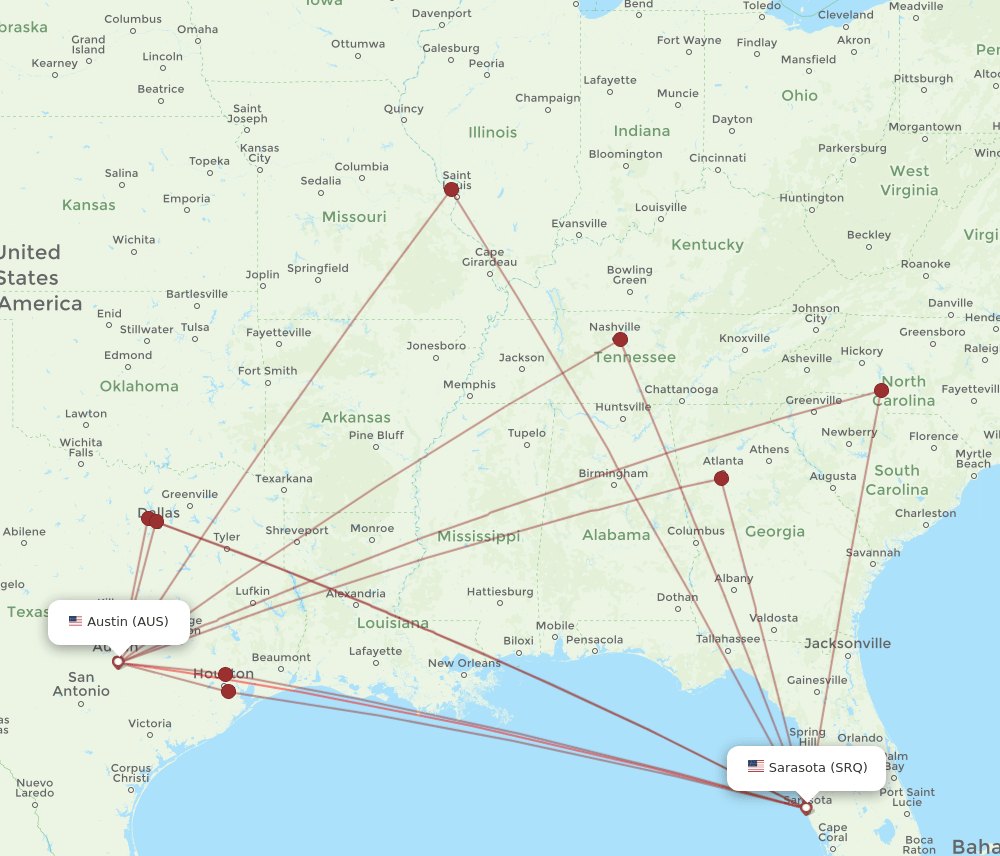 AUS-SRQ flight routes