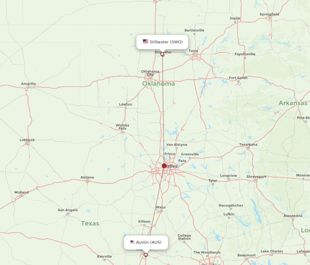 AUS to SWO flights and routes map