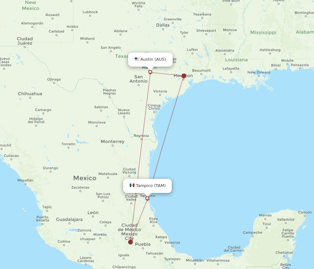 AUS to TAM flights and routes map