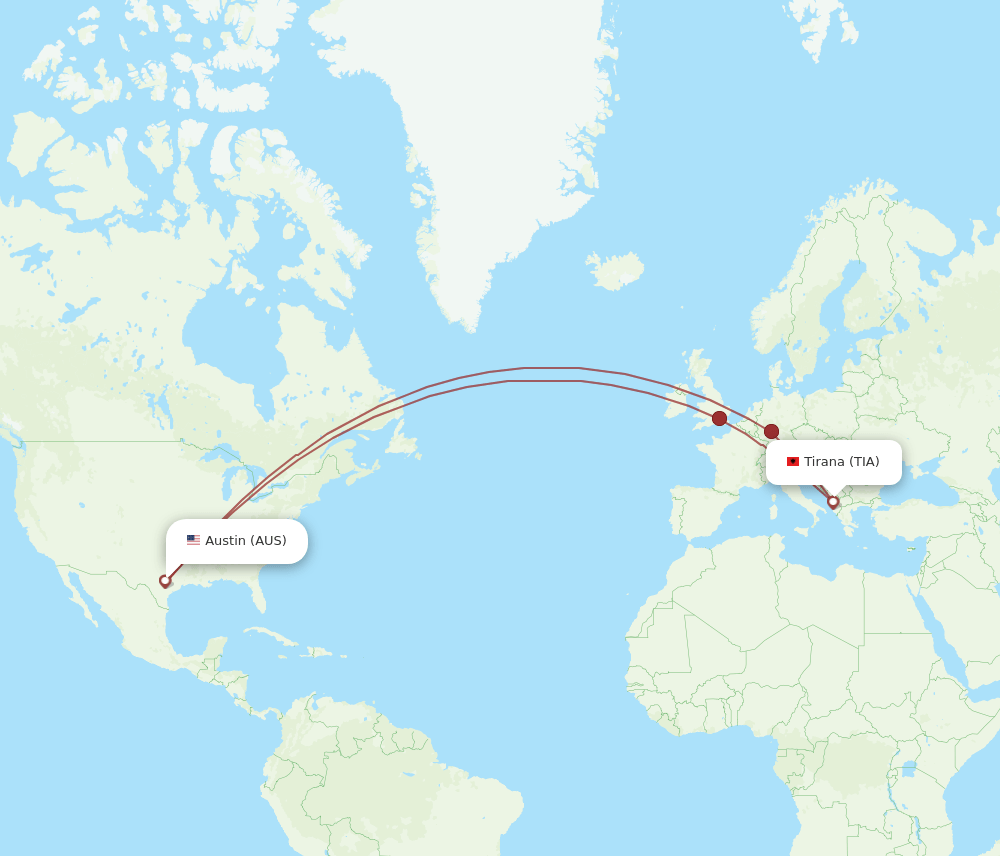AUS-TIA flight routes