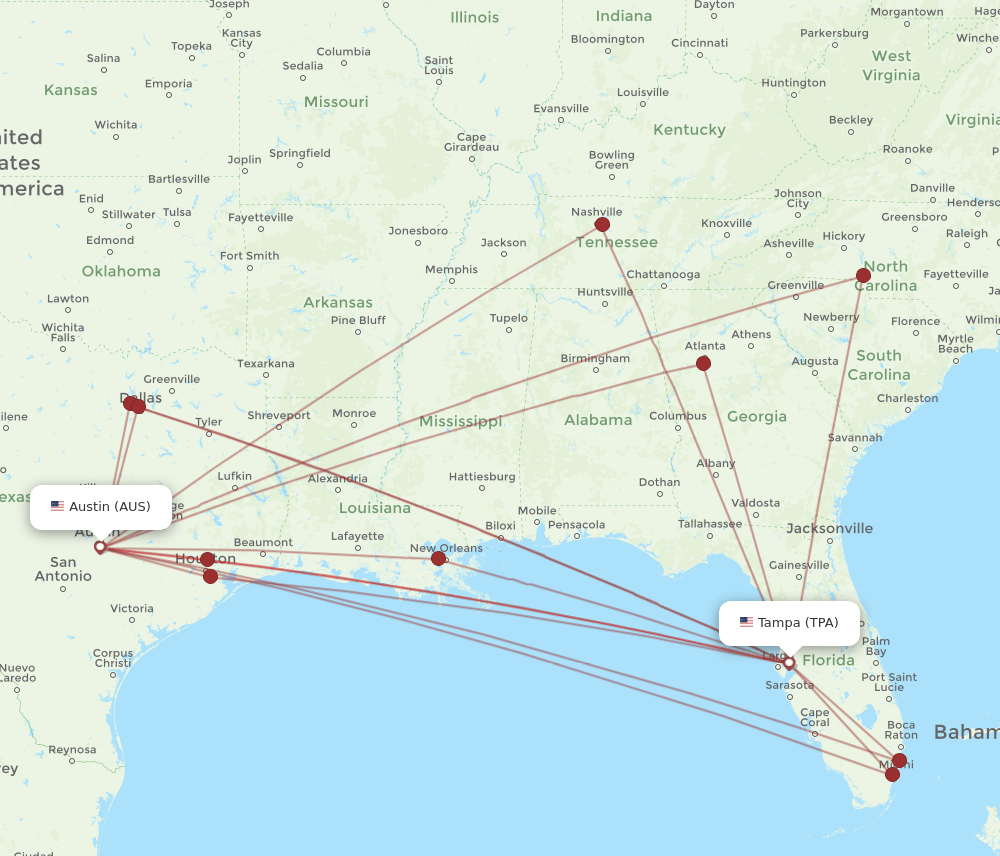 AUS-TPA flight routes