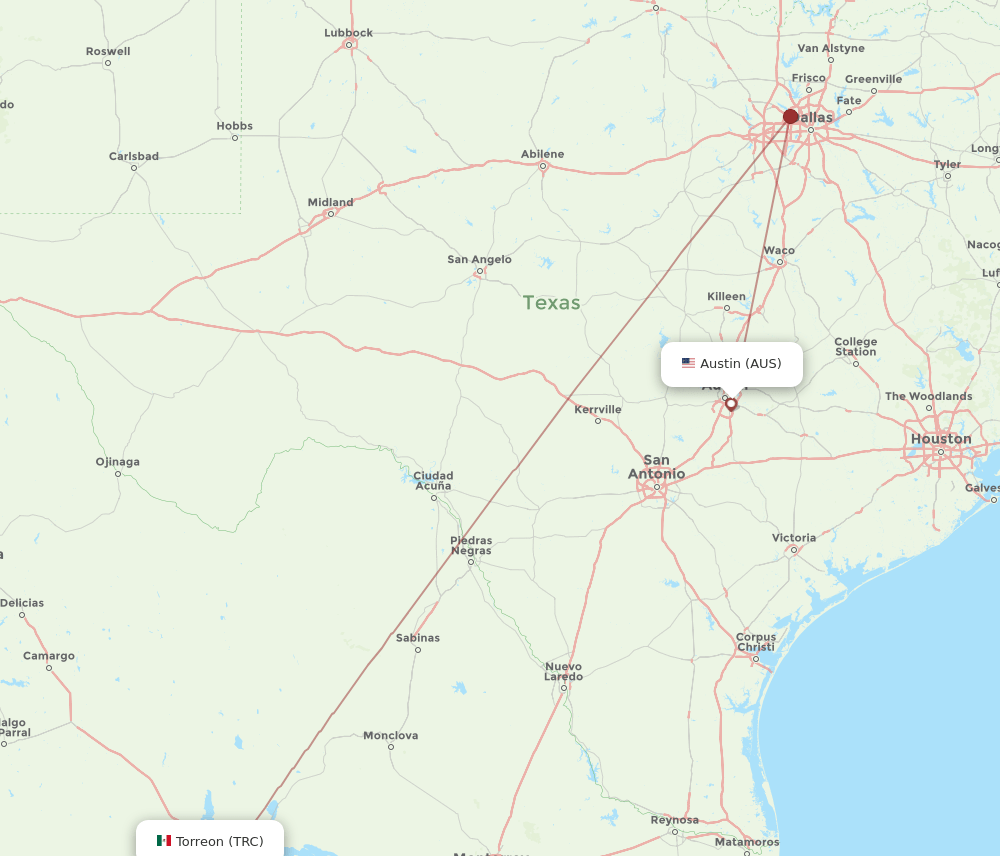 AUS-TRC flight routes