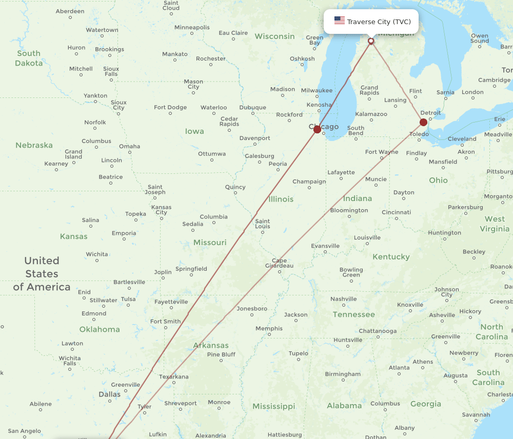 AUS-TVC flight routes
