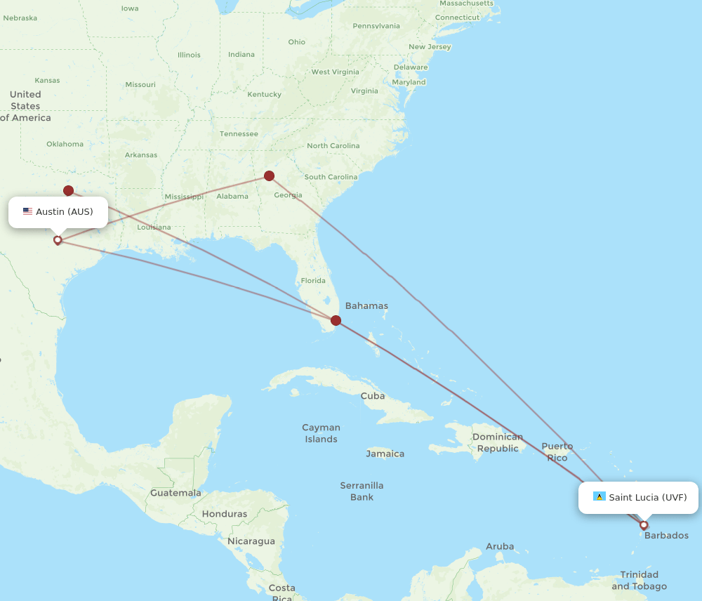 AUS-UVF flight routes