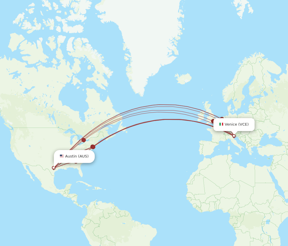 AUS to VCE flights and routes map