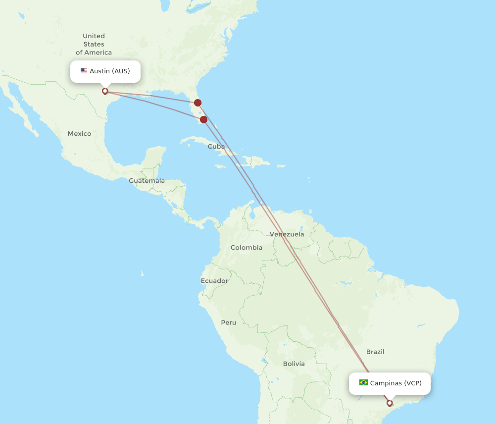 AUS to VCP flights and routes map