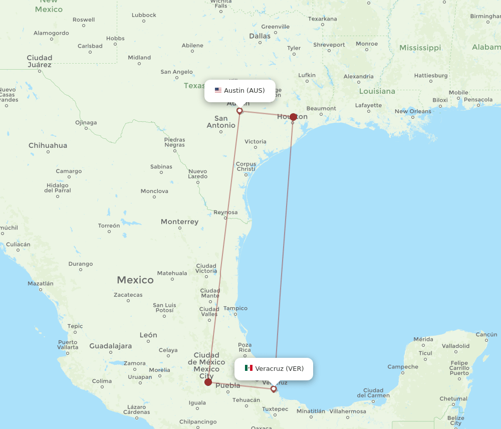 AUS-VER flight routes