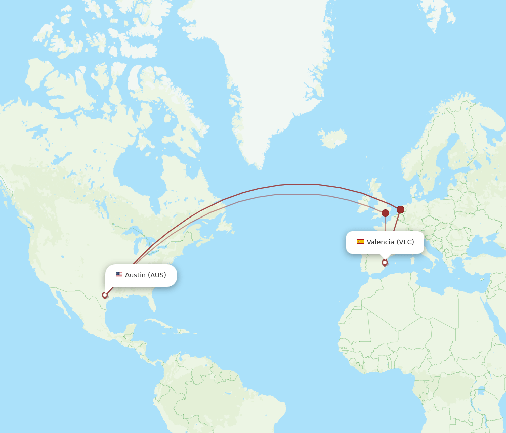 AUS-VLC flight routes