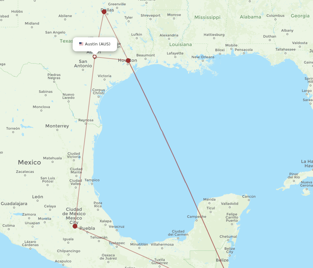 AUS-XPL flight routes