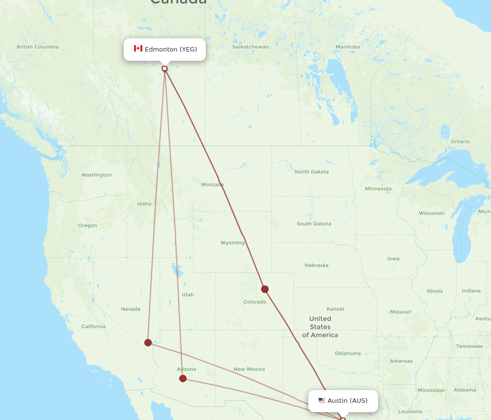 AUS to YEG flights and routes map