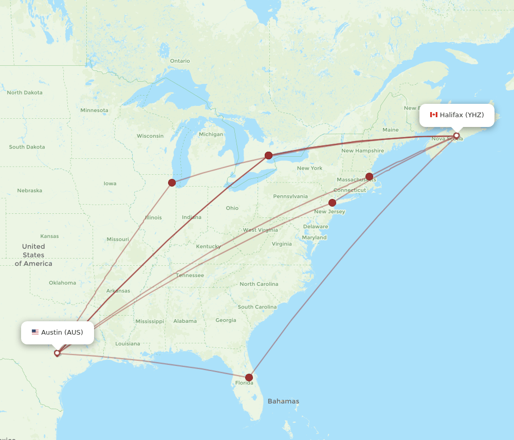 AUS-YHZ flight routes