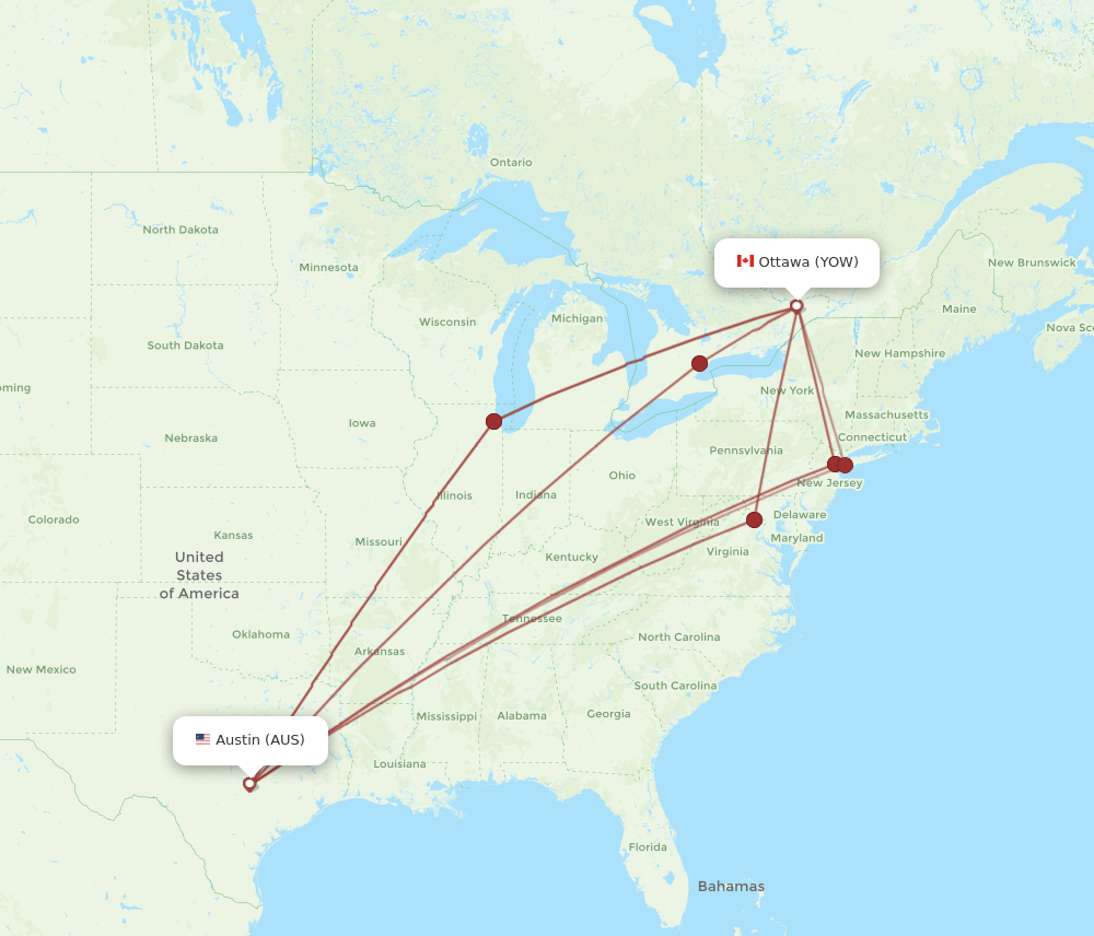 AUS-YOW flight routes