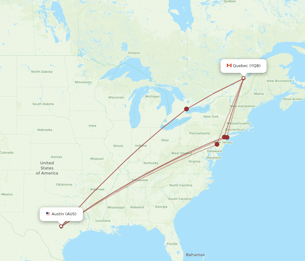 AUS to YQB flights and routes map