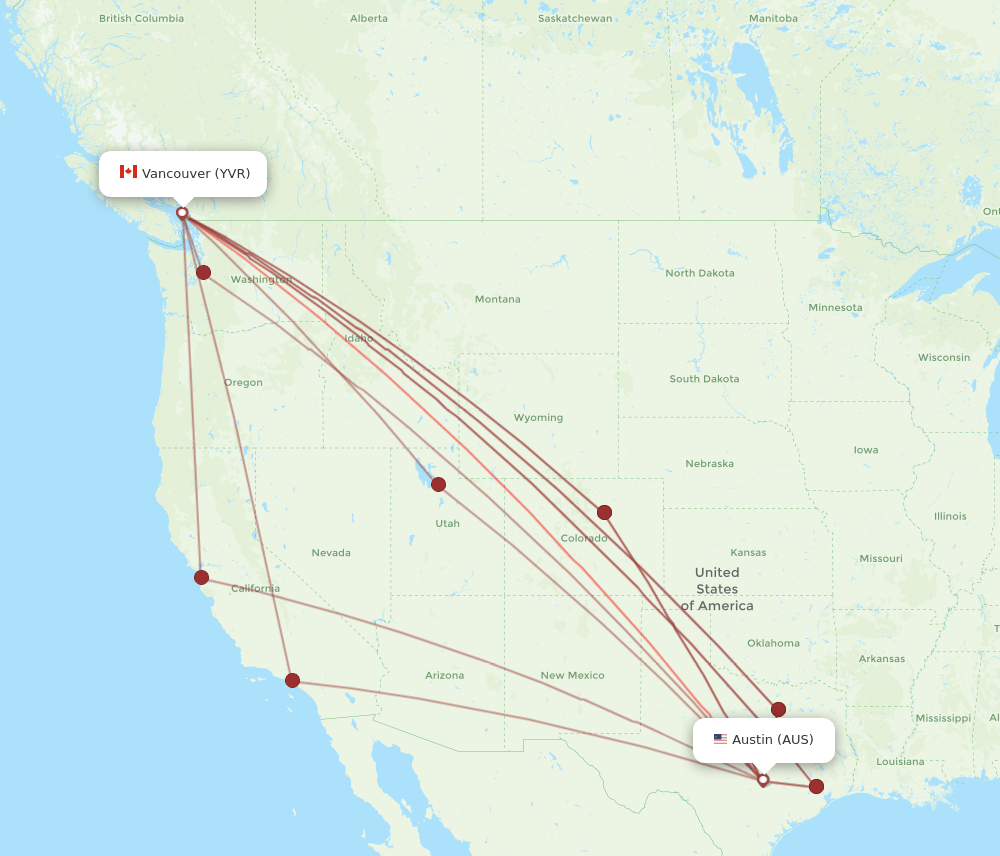 AUS-YVR flight routes