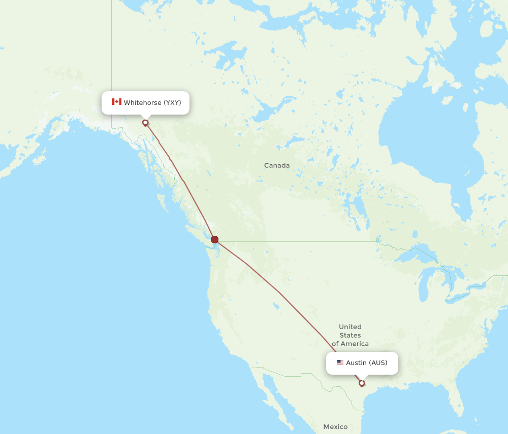 AUS to YXY flights and routes map