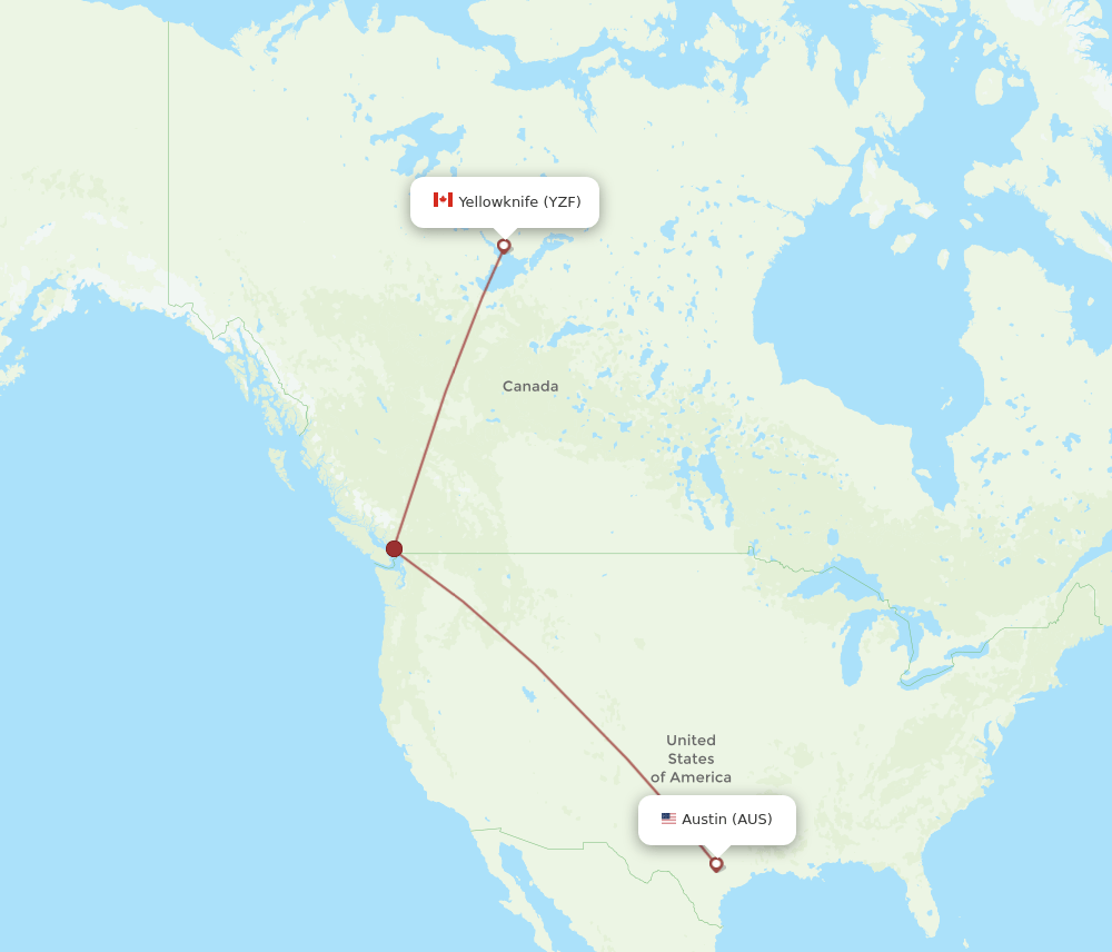 Yellowknife - Austin route map and flight paths