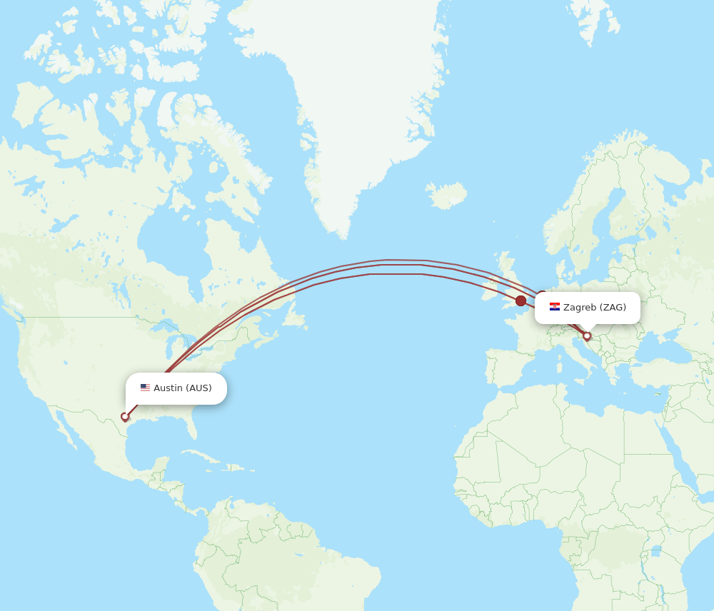 AUS-ZAG flight routes