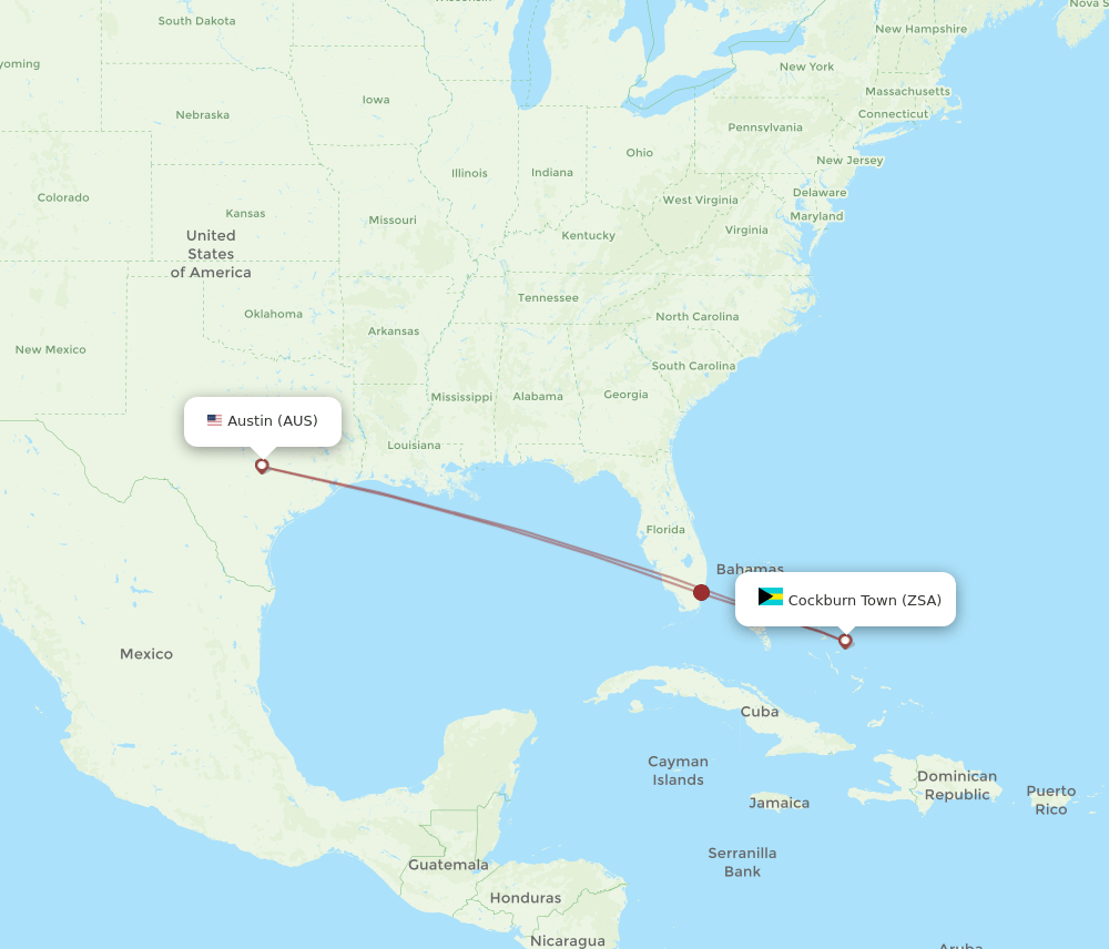 AUS-ZSA flight routes