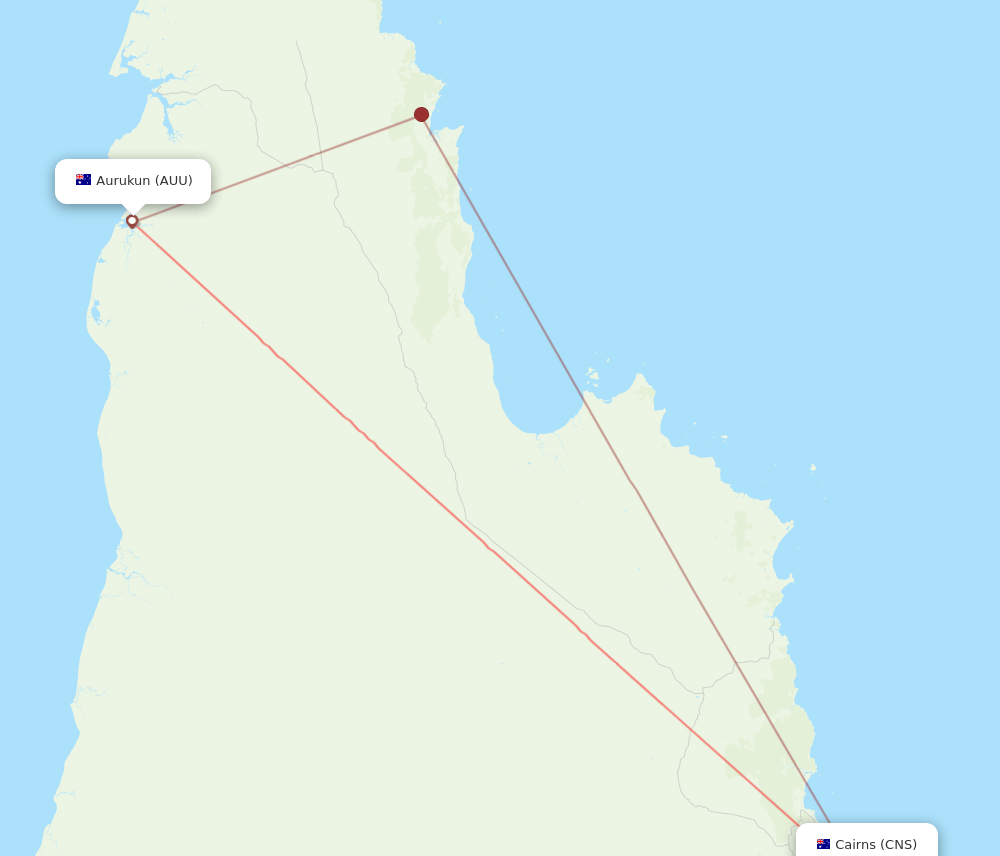 Aurukun - Cairns route map and flight paths