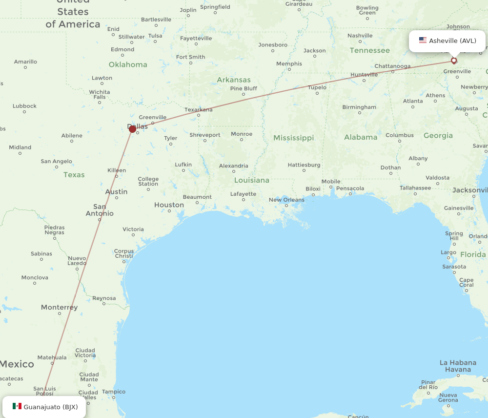 AVL-BJX flight routes