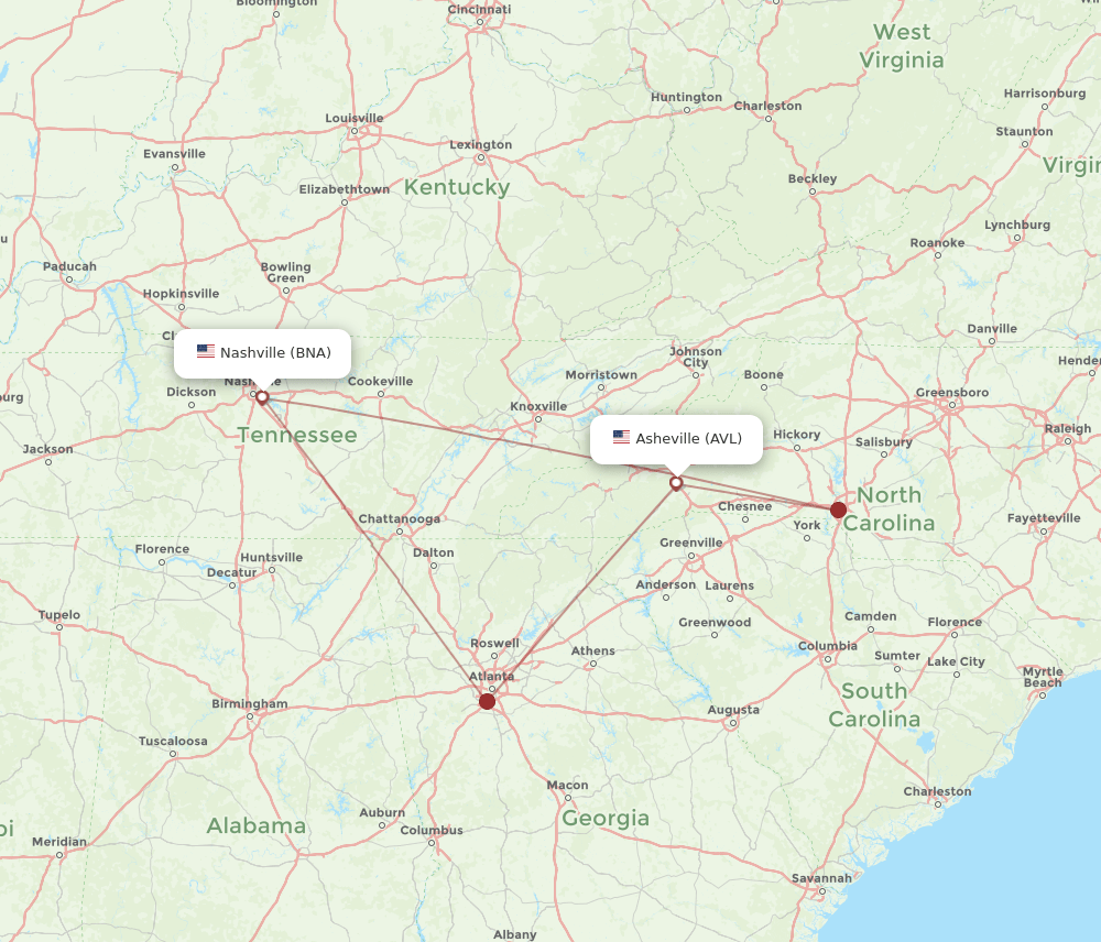 AVL-BNA flight routes