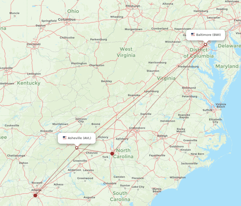 AVL-BWI flight routes