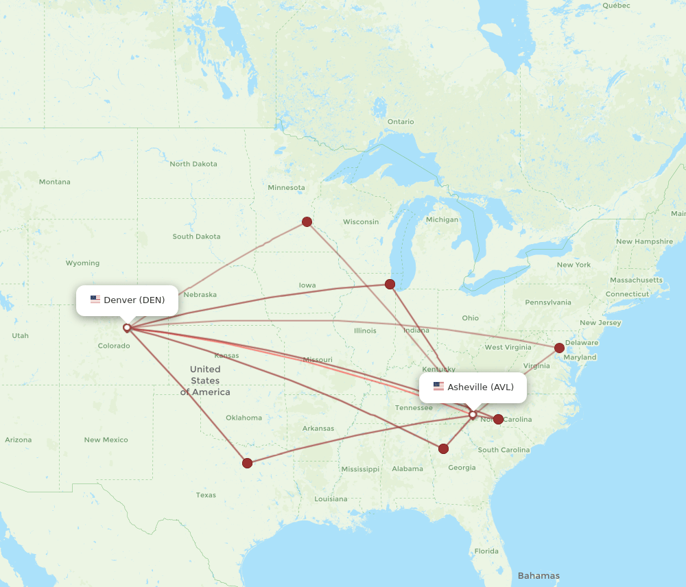 AVL-DEN flight routes