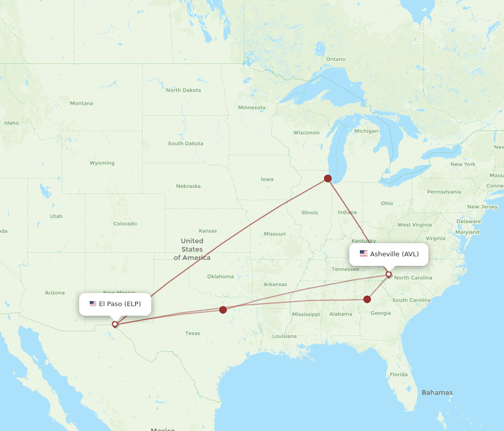 AVL-ELP flight routes