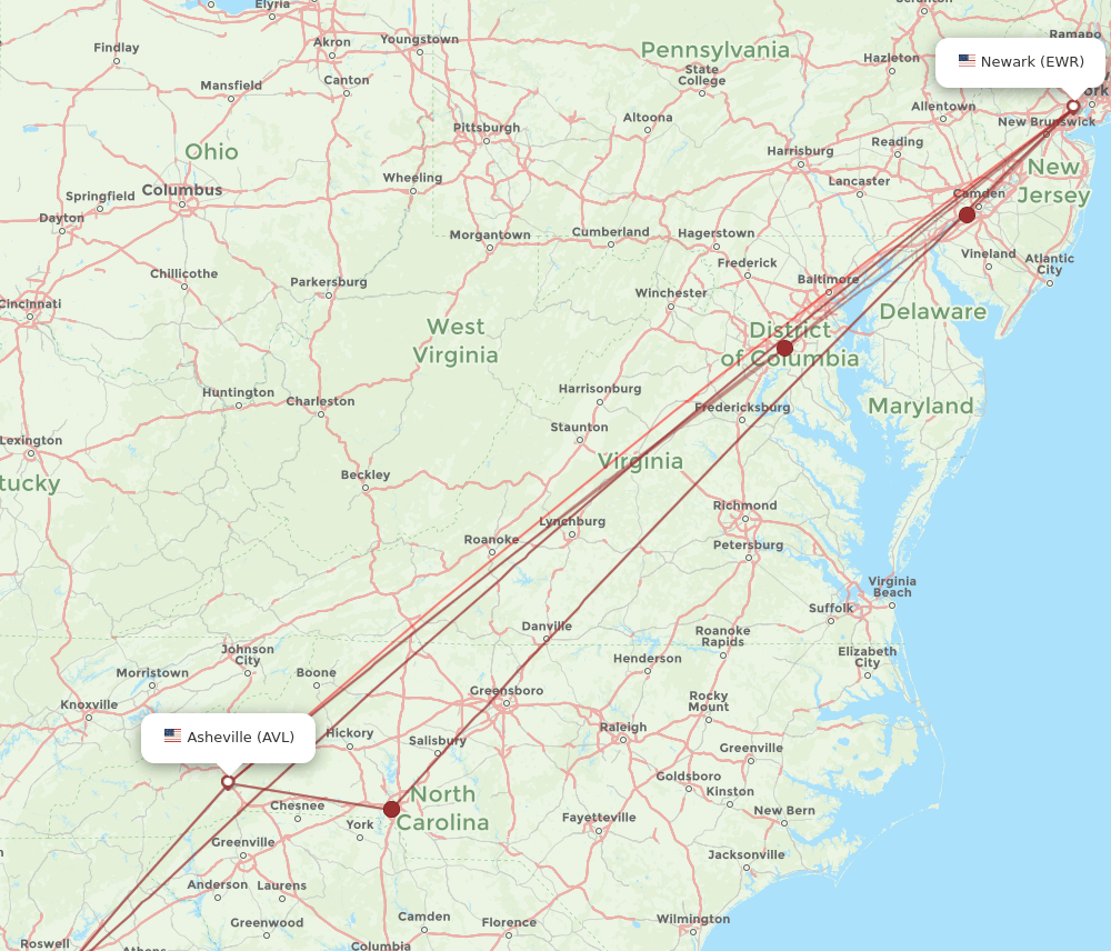 AVL-EWR flight routes