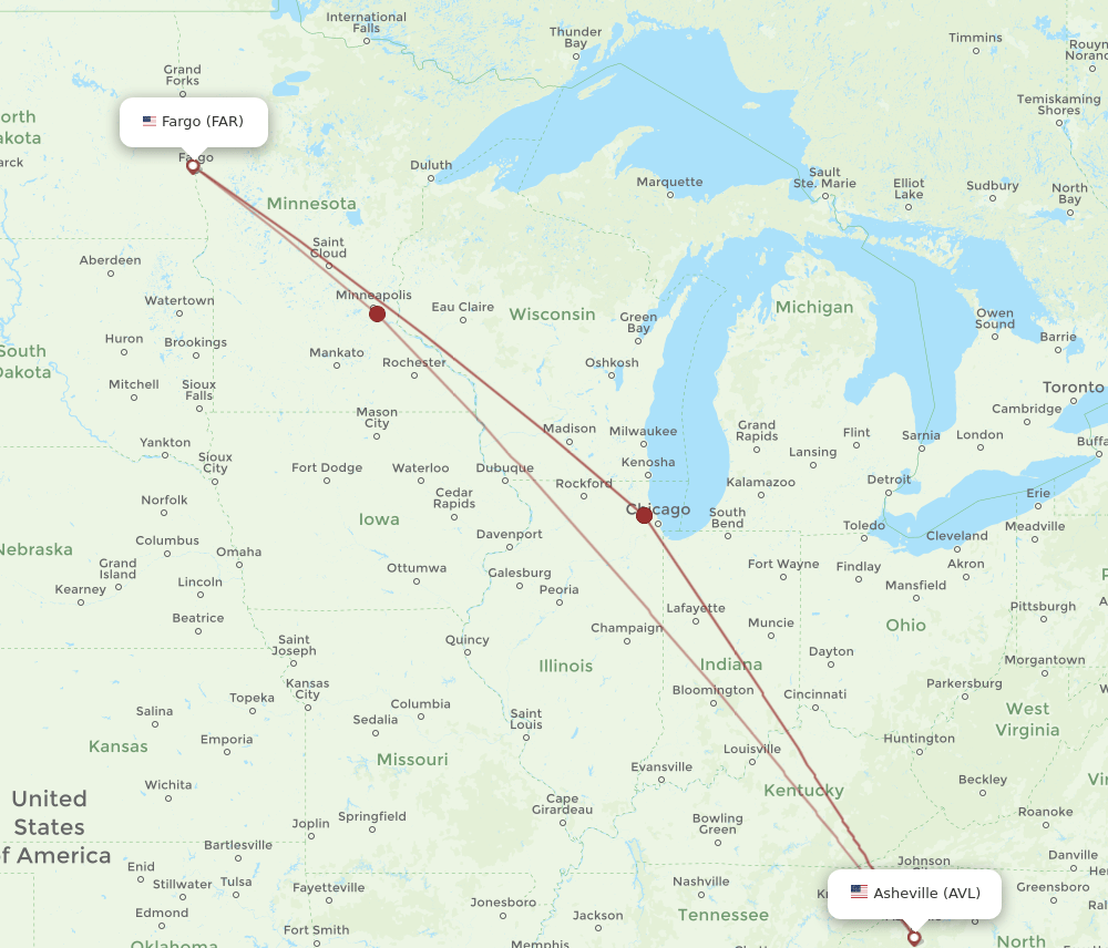 AVL-FAR flight routes