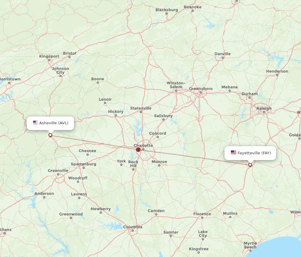 AVL to FAY flights and routes map