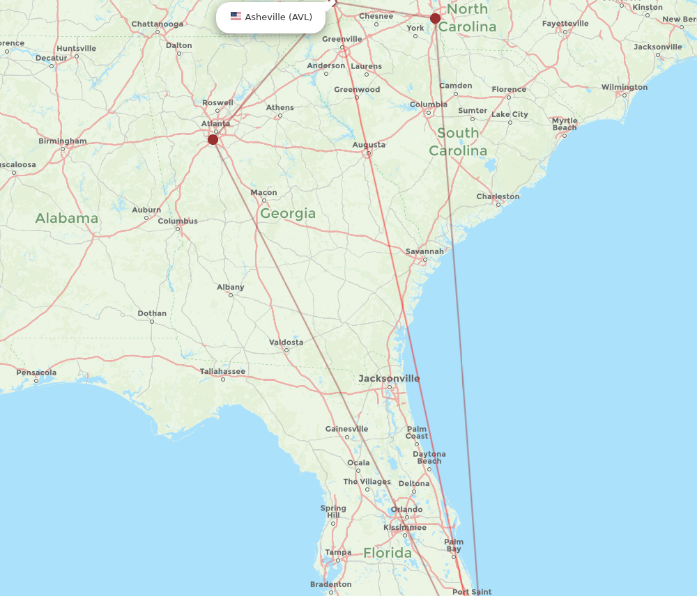 AVL to FLL flights and routes map