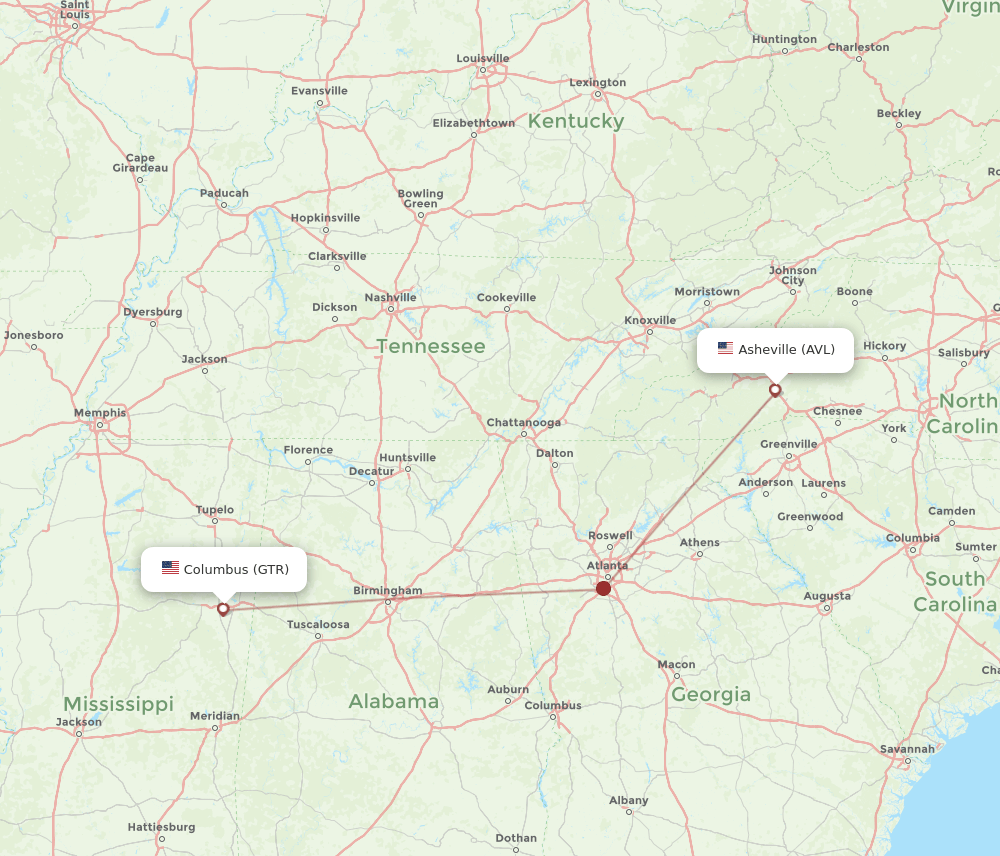 AVL-GTR flight routes