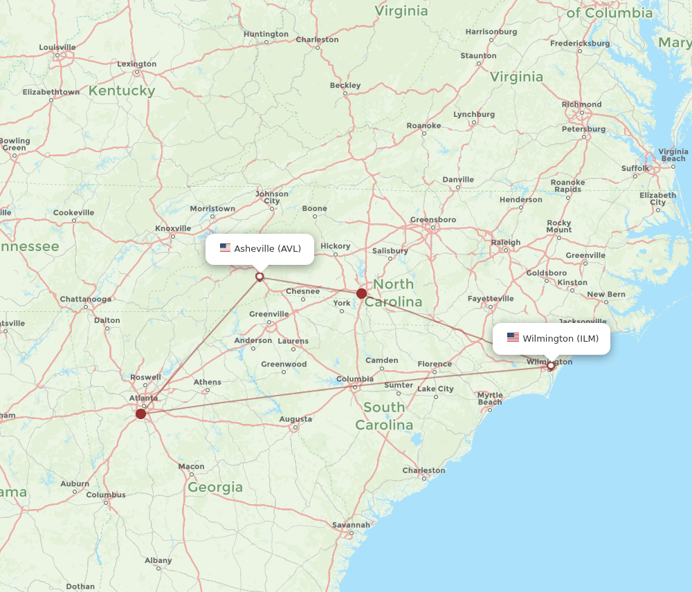 AVL-ILM flight routes
