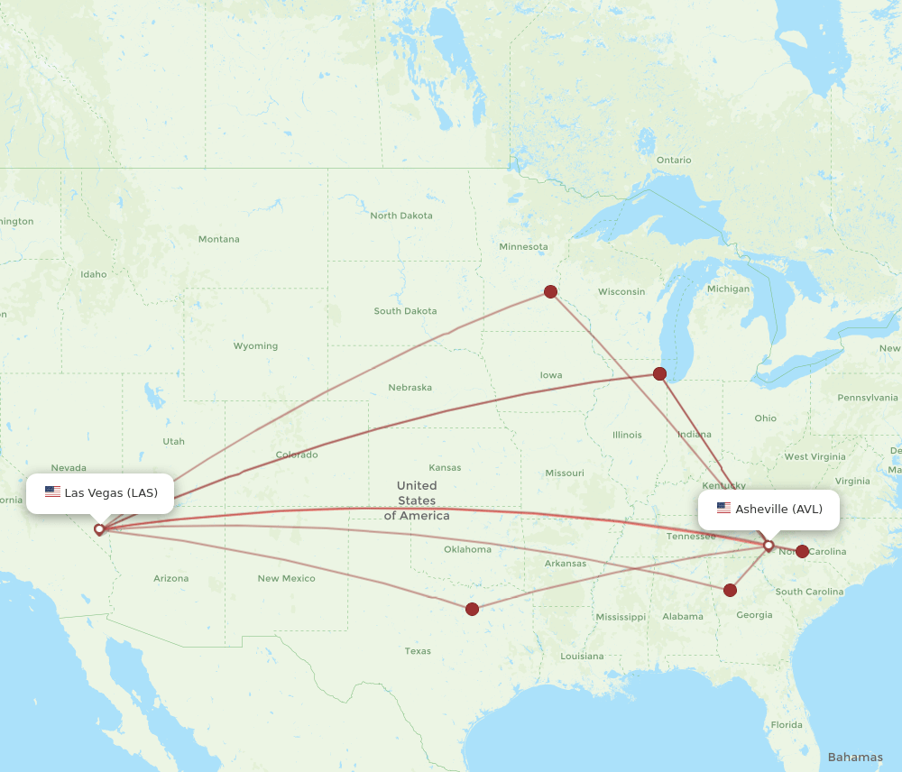 AVL to LAS flights and routes map