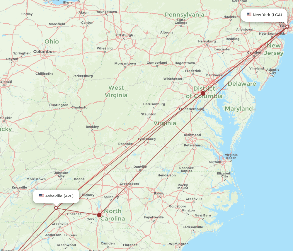 AVL-LGA flight routes