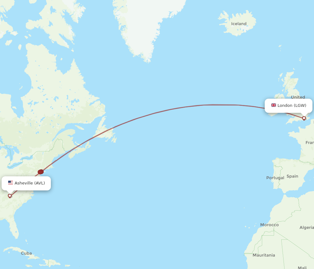 AVL-LGW flight routes