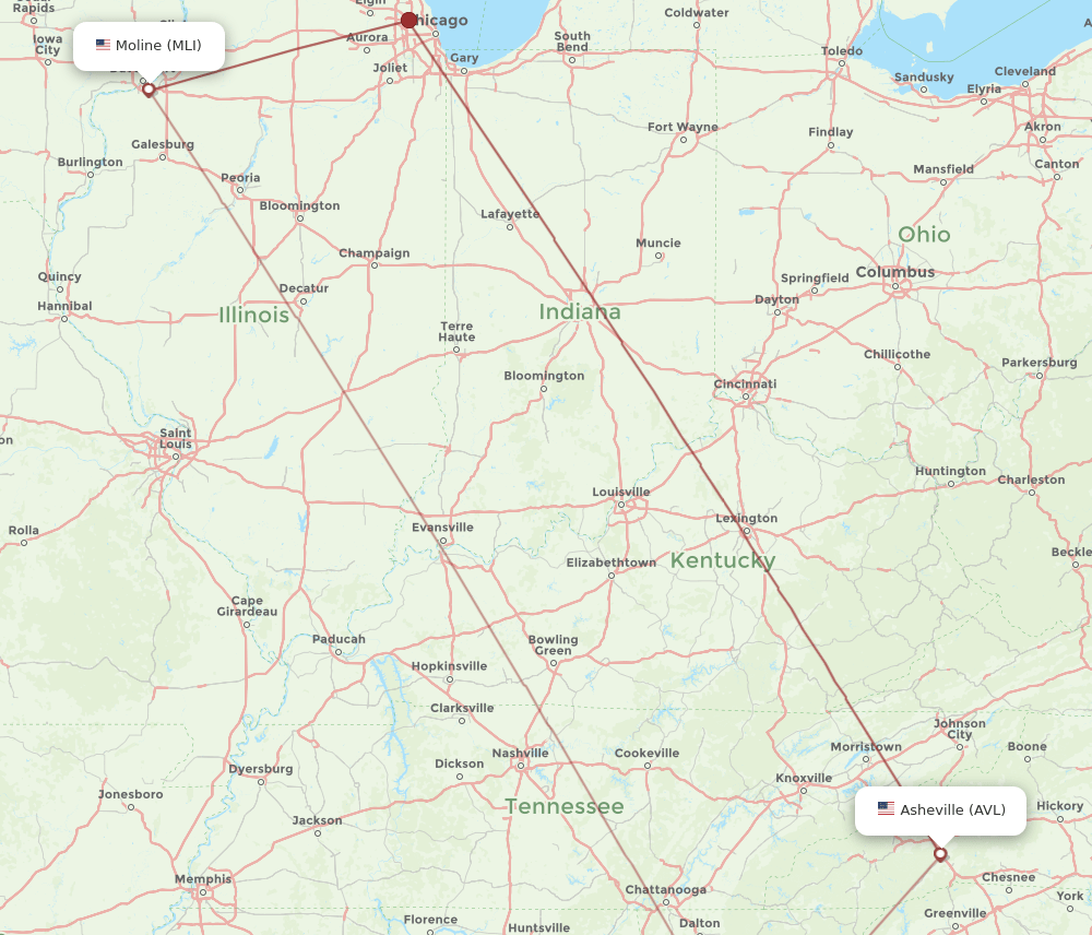 AVL-MLI flight routes