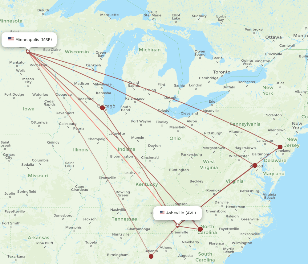 AVL-MSP flight routes