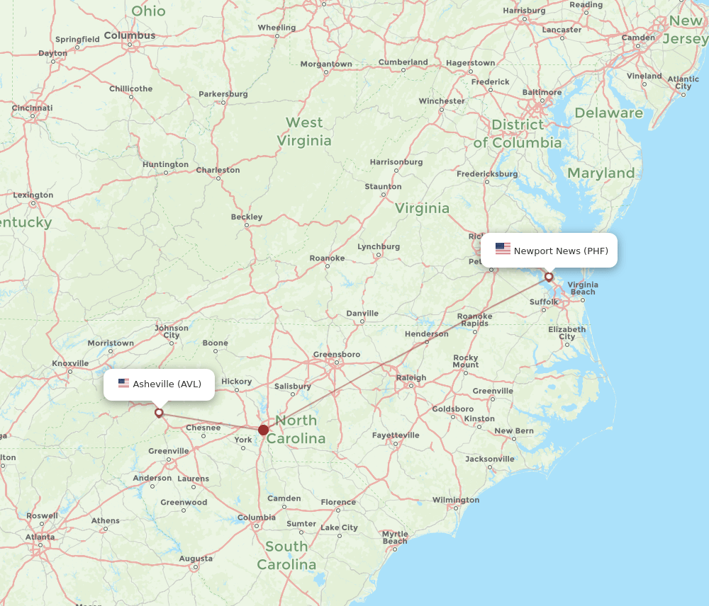 AVL-PHF flight routes