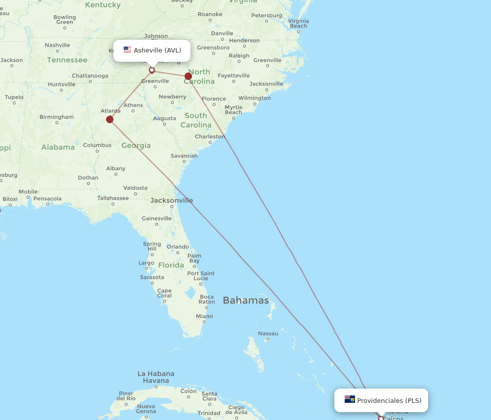 AVL-PLS flight routes