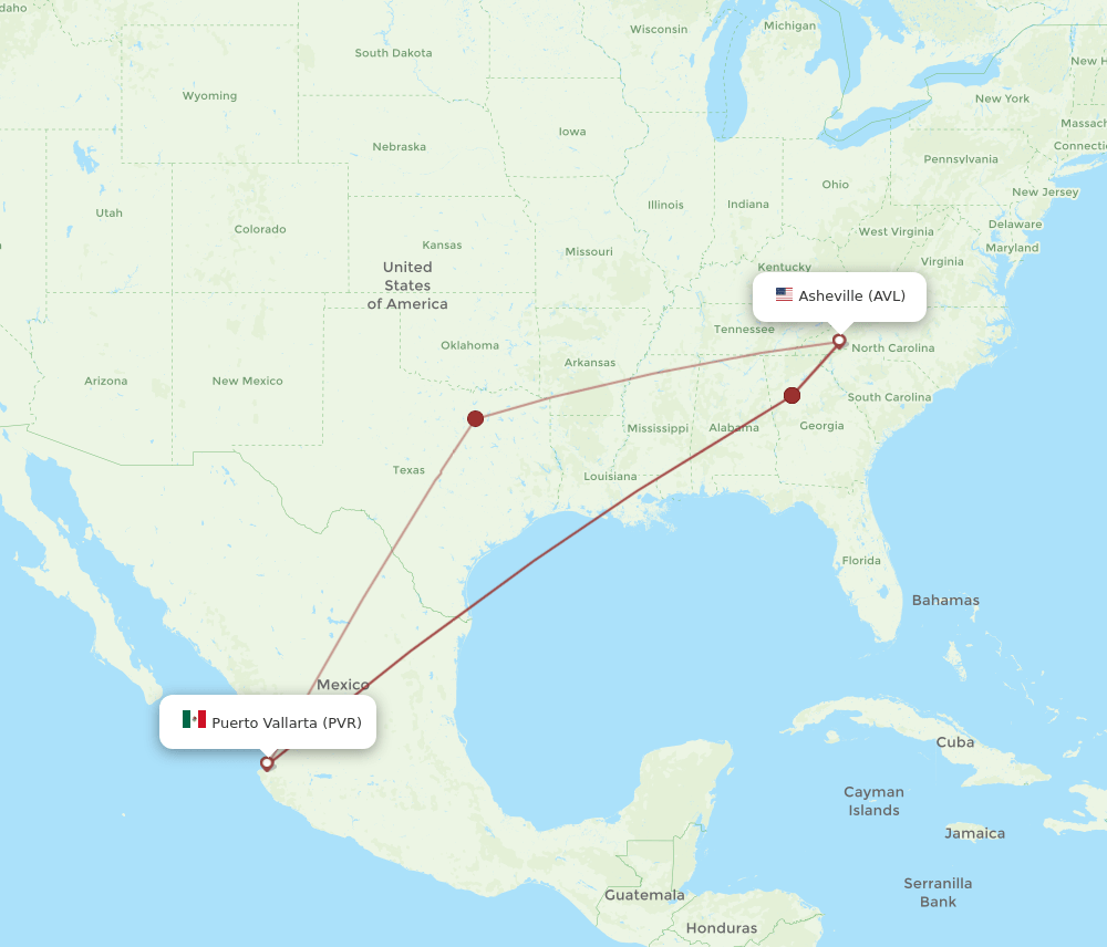AVL-PVR flight routes