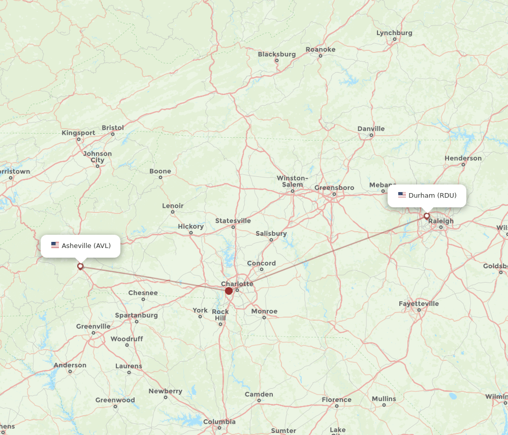 AVL to RDU flights and routes map